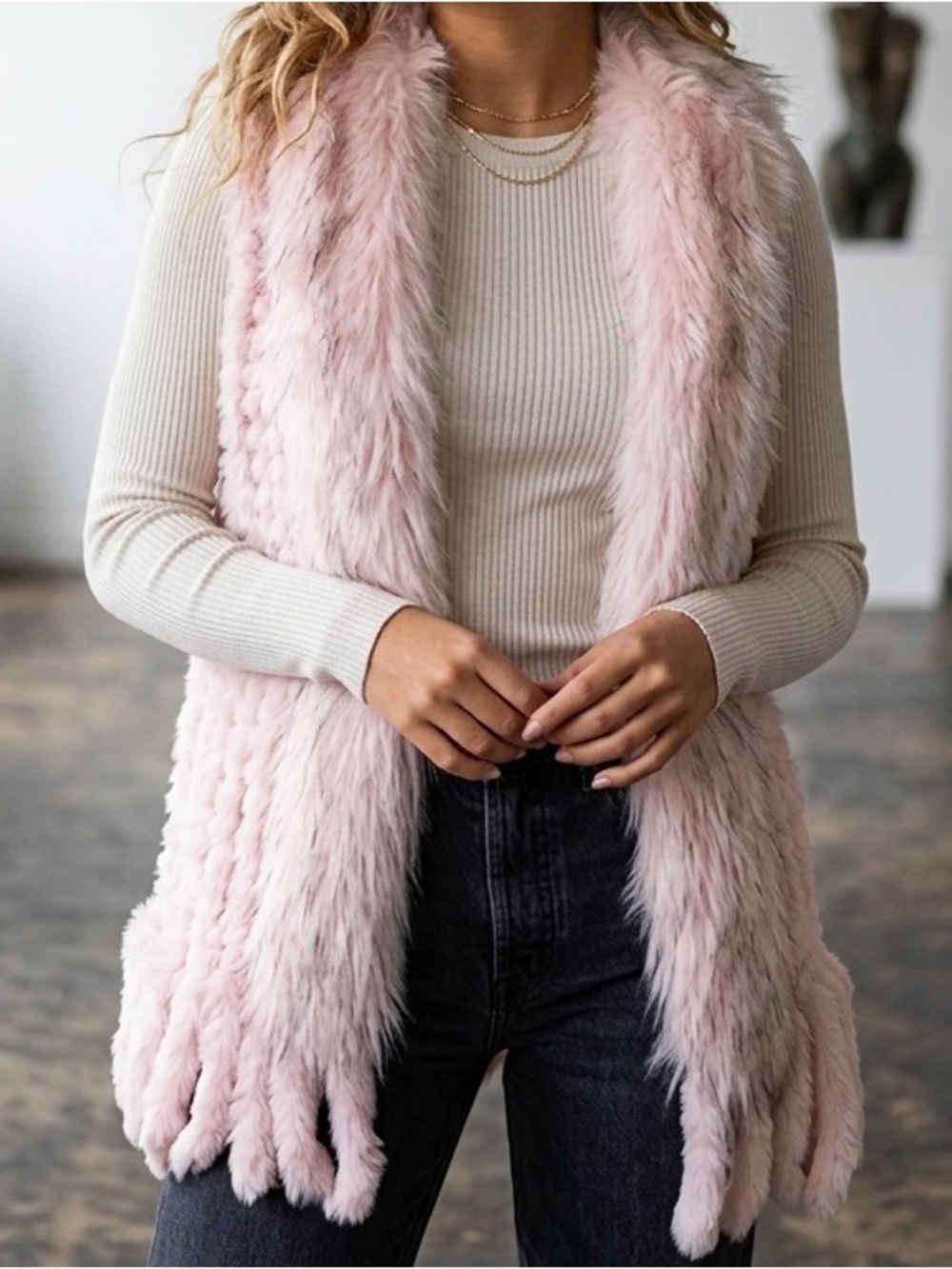 Sioni Blush Pink Faux Fur Vest